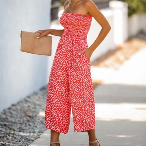 Vici Pants & Jumpsuits Vici Smocked Cropped Jumpsuit Poshmark